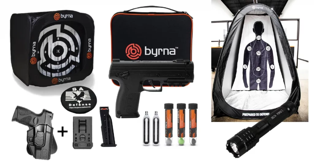 S.A. Self Defense Byrna LE Starter Bundle with Byrna targets and holsters