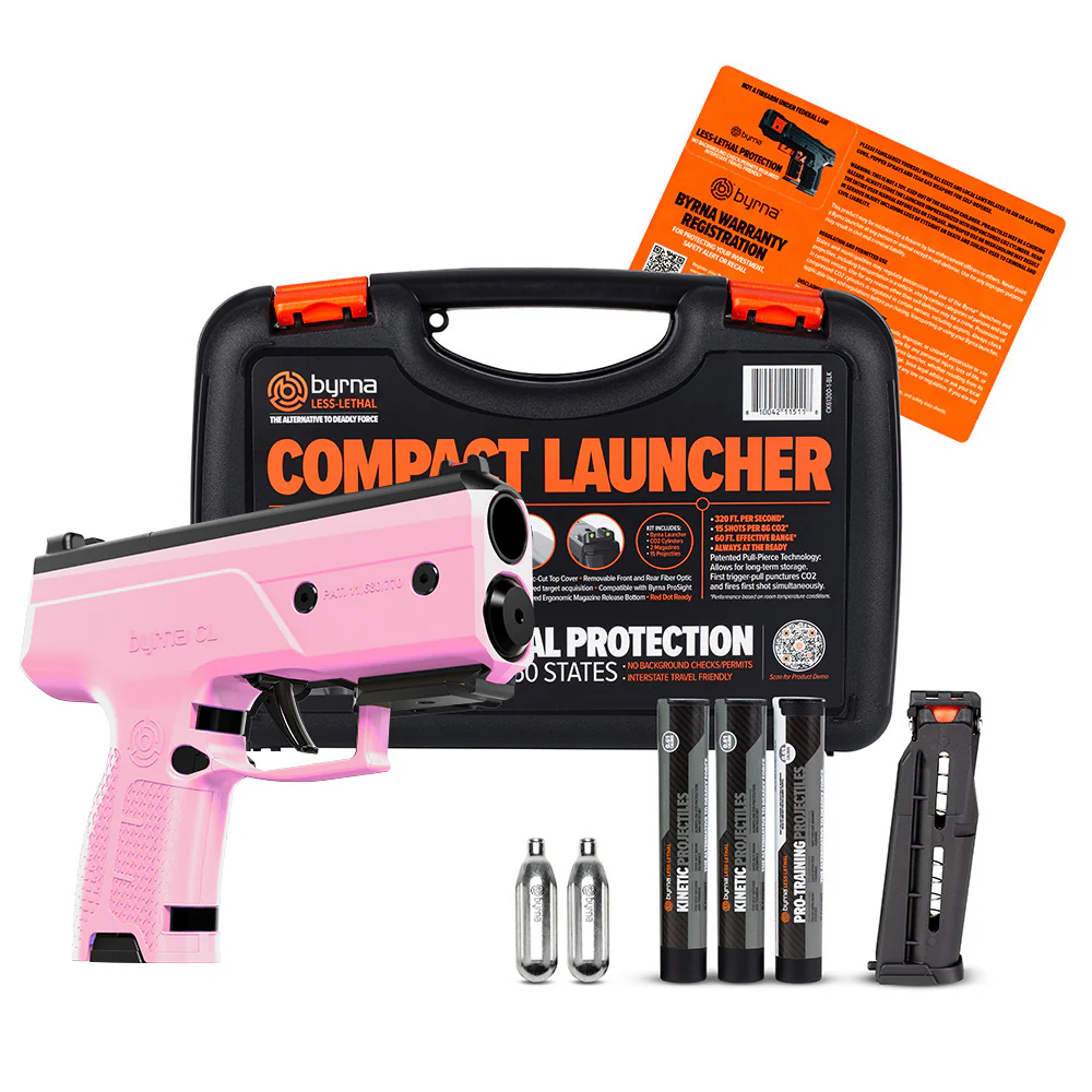 Byrna CL β Ultra-Compact Non-Lethal Pepper Gun ( Free Holster with Purchase) 8 Byrna-CL-Pink full kit best priced at S.A. Self Defense