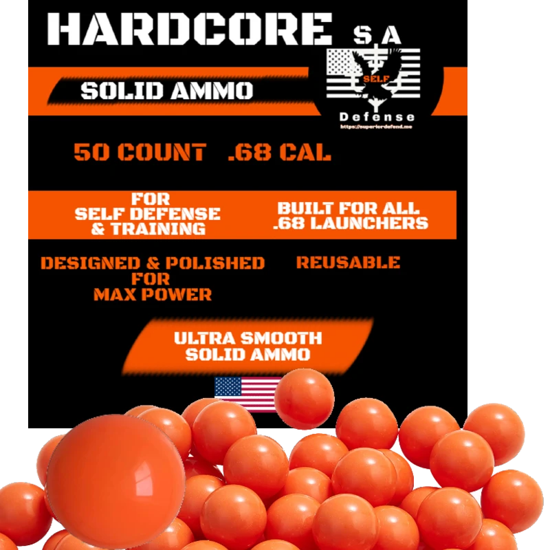 S.A. Self Defense HardCore .68 Cal Solid Ammo Kinetic Projectiles Built to Hit Built to Last art