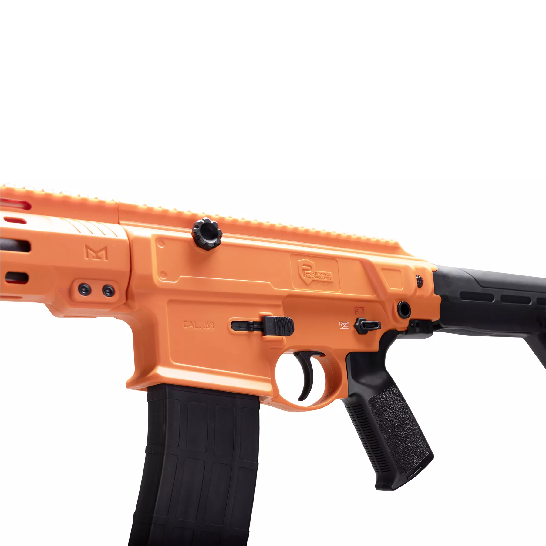 P2P Defensor 68C Impact Launcher (.68 Cal) – CO₂ Powered Less-Lethal Defense Rifle Kit 7 P2P Defensor 68C side profile showing Picatinny rail and M-LOK handguard
