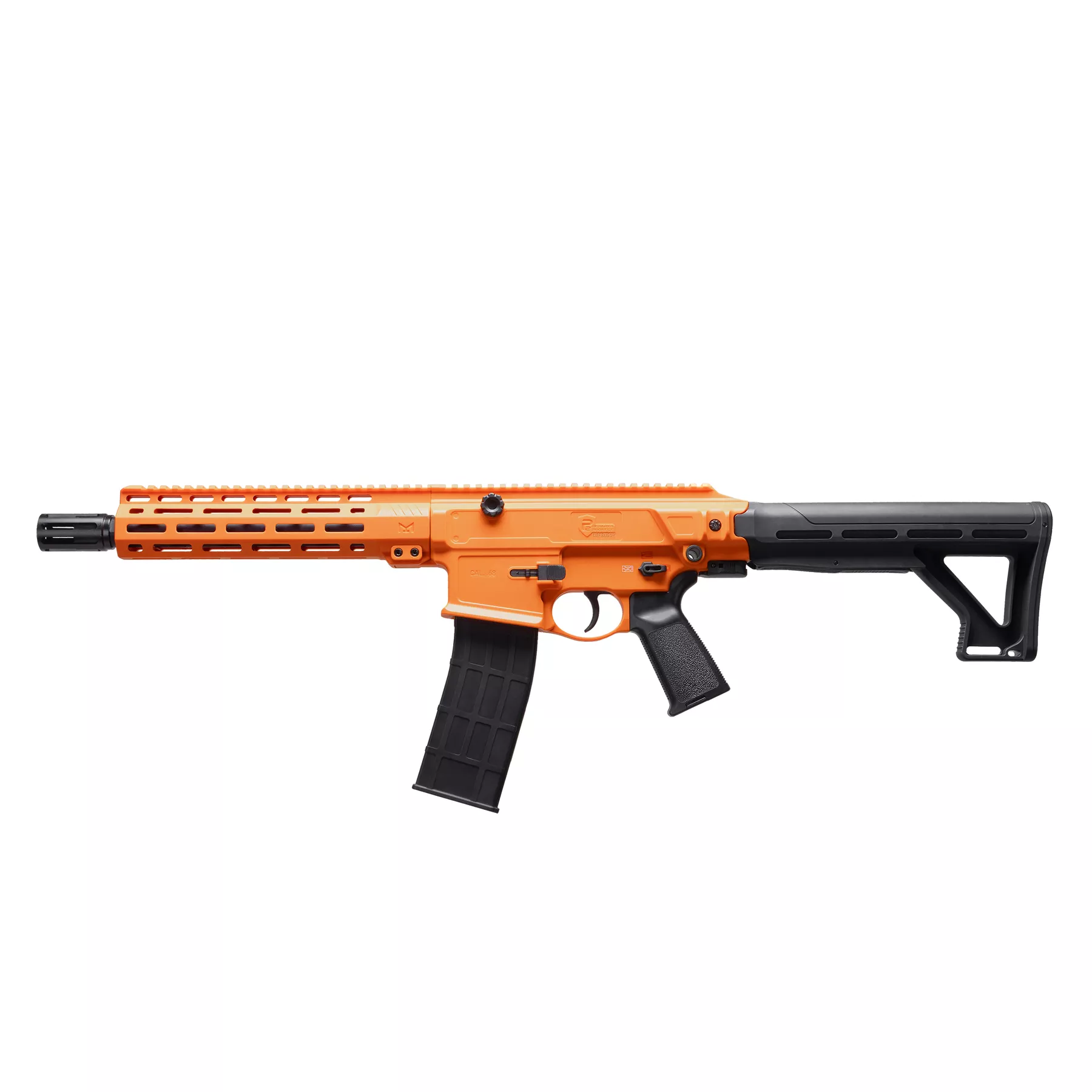 P2P Defensor 68C Impact Launcher (.68 Cal) – CO₂ Powered Less-Lethal Defense Rifle Kit 5 M-LOK handguard and full-length top Picatinny rail on the P2P Defensor 68C for optics, lights, and accessories.