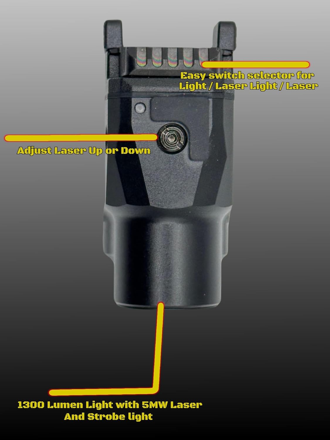 S.A. Self Defense Mini Laser Light Sight 1300 Lumens - Fits P2P Secure 68P Pepper Projectile Launcher 5 S.A. Self Defense mini Laser Light Sight 1300 lumens for the P2P Secure 68P Functions recharable battery
