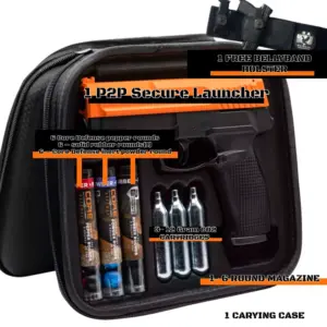 Whats included with the P2P Secure 68P pepper Gun Defense Kit from S.A. Self Defense