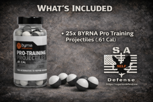.61 training Ammo Byrna 25 count sold by S.A. Self Defense whats included 1