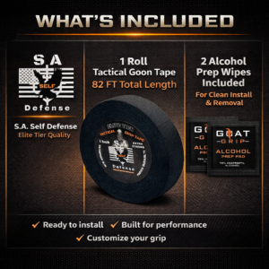 Goon Tape – Tactical Grip Wrap for Guns, EDC & Gear 12 S.A. Self Defense Goon Tape whats included