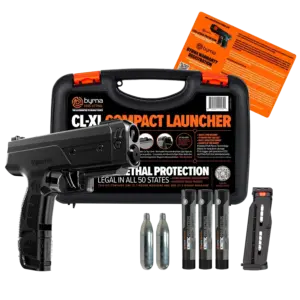 Byrna CLXL ultra compact non lethal pepper gun with free holster by S.A. Self Defense .61 caliber launcher