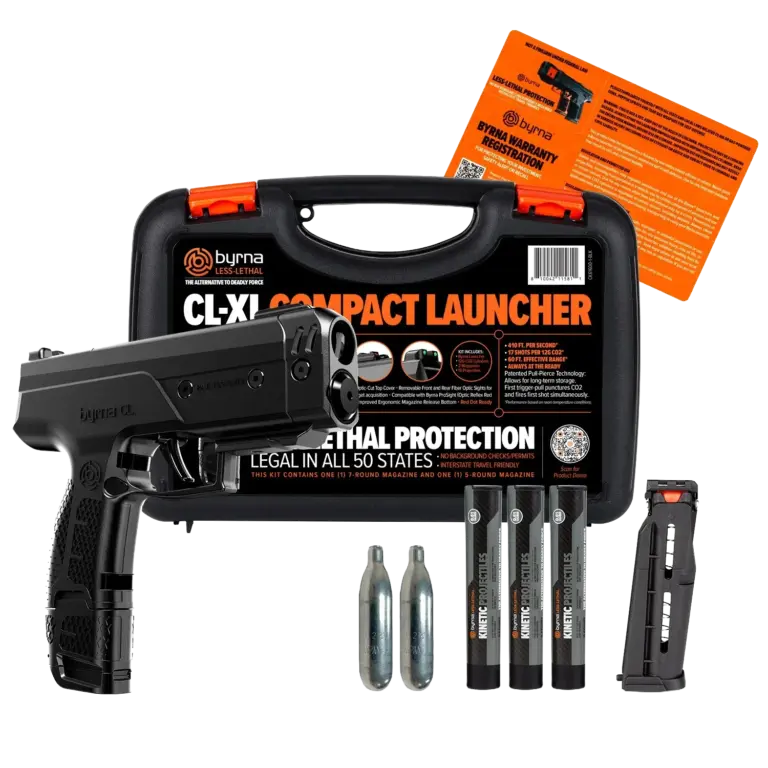 Byrna CLXL ultra compact non lethal pepper gun with free holster by S.A. Self Defense .61 caliber launcher