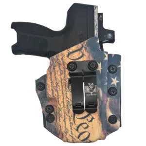 S.A. Self defense Infused Kydex Holster with Byrna CL XL and we the people image