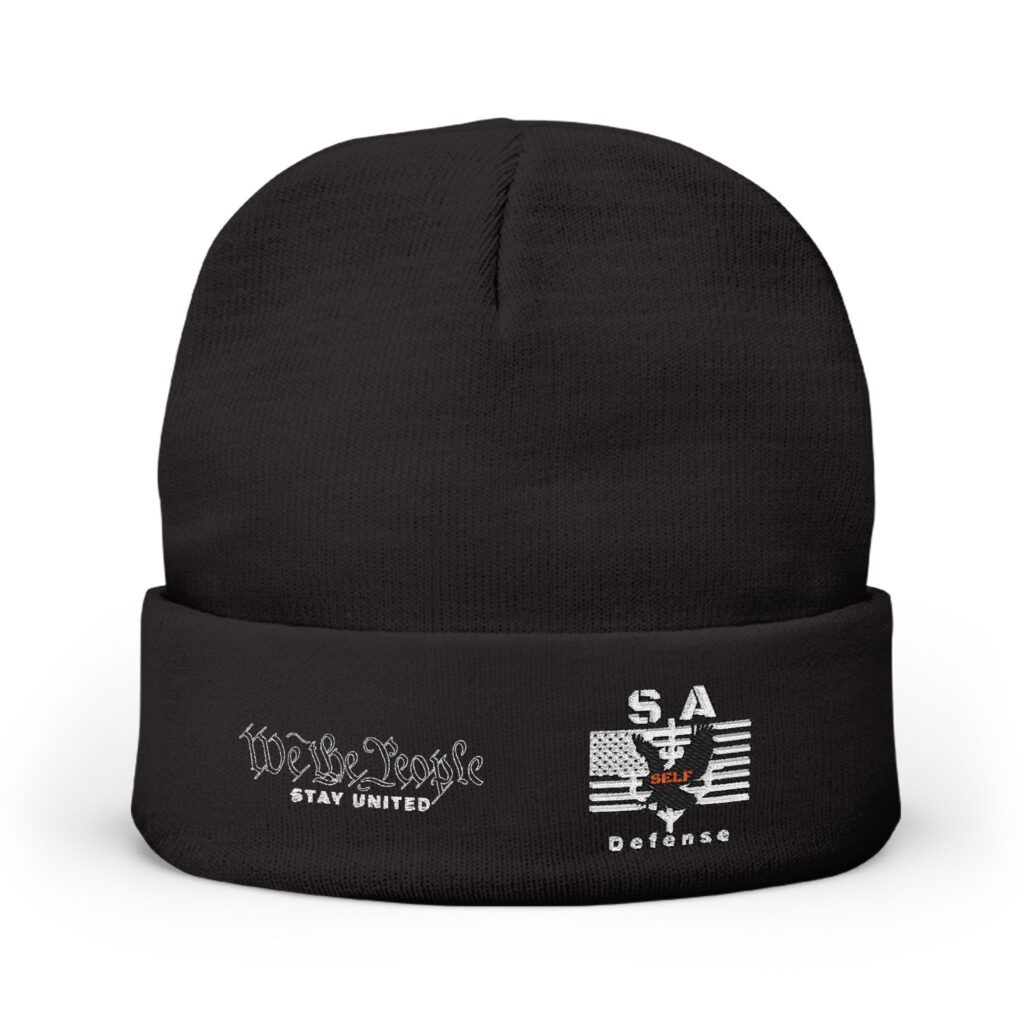 We the People – Stay United S.A. Self Defense  Embroidered Knit Beanie