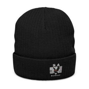 S.A. Self Defense Ribbed Knit Beanie – Embroidered Cuffed Winter Hat