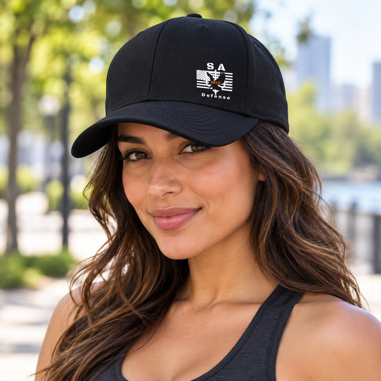 S.A. Self Defense Wool-Blend Flexfit Cap – Curved Brim 3 Sara wearing S.A. Sefl Defense S.A. Self Defense Wool-Blend Flexfit Cap – Curved Brim