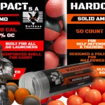S.A. Self Defense HardDrop Hardimpact HardCore .68 pepper and solid kinetic Ammo self defense launchers Art